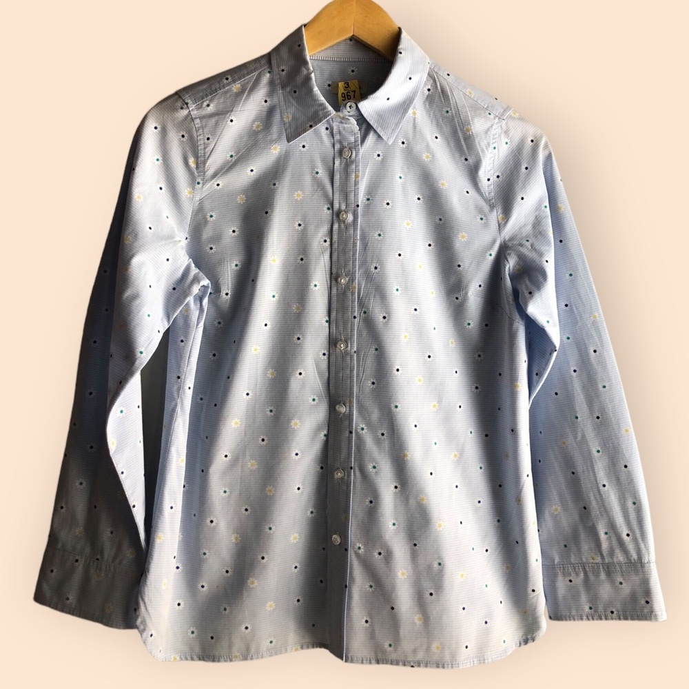 Talbots Cotton Daisy Floral Casual Button Front Shirt Spring Women Small Petite